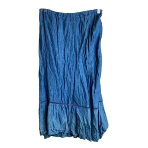 Provence Women's Blue Linen Denim Chambray Maxi Skirt Size M Euro Summer Boho